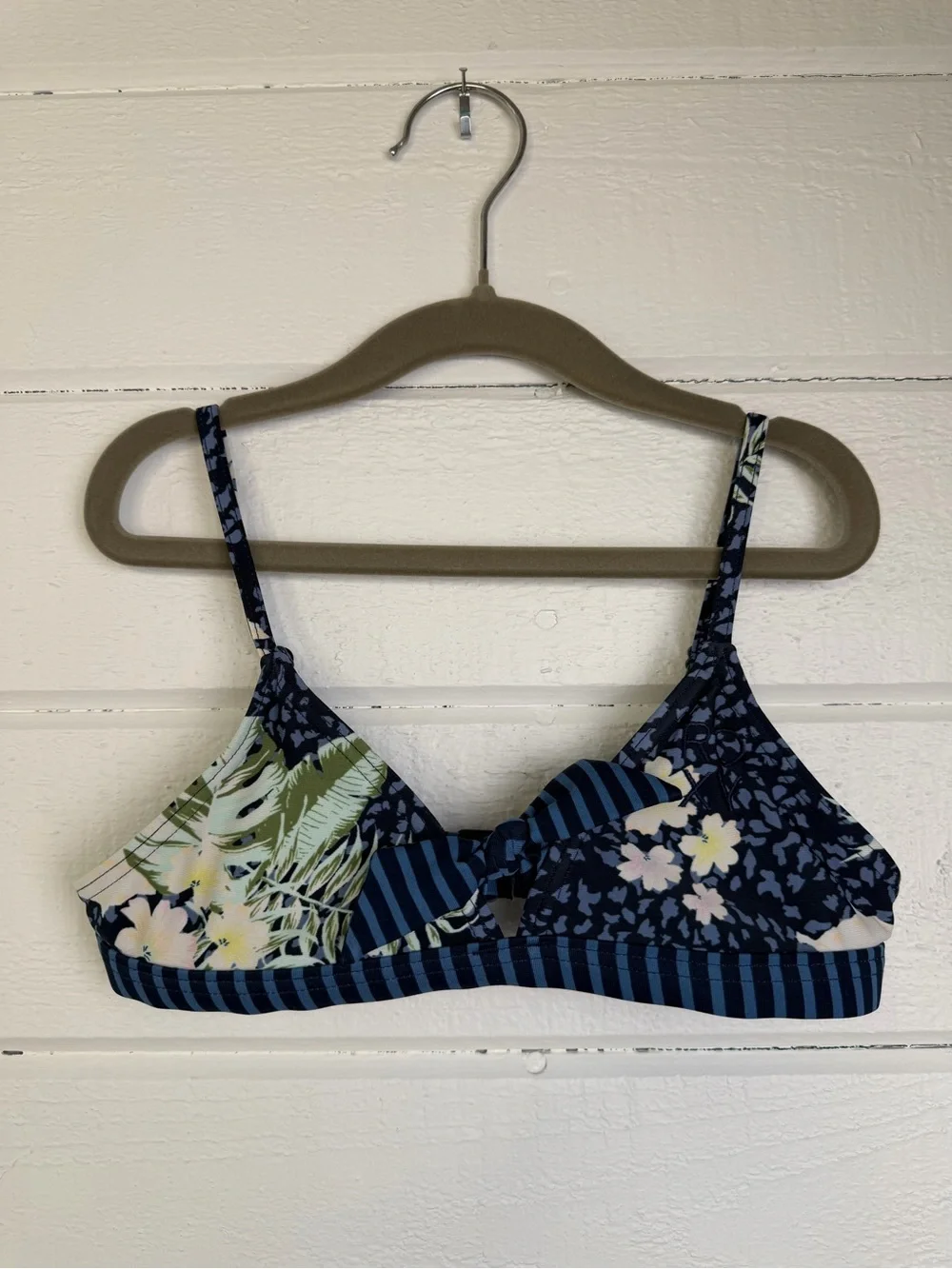 Roxy Girls Navy Blue Floral & Stripe Bikini Top